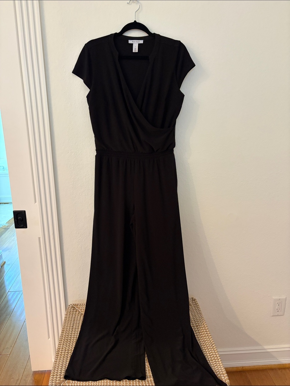 White House Black Market Black Cap-Sleeve Wrap Jumpsuit